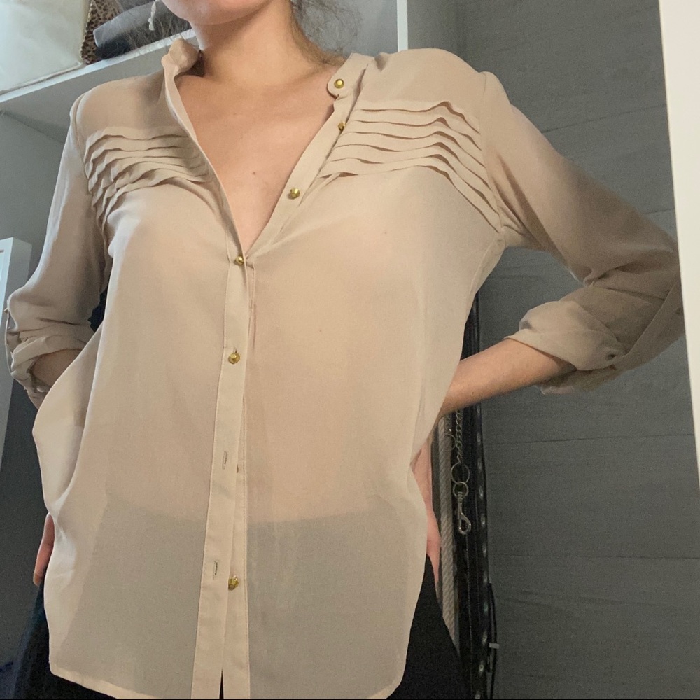 Chiffon button down long sleeve blouse